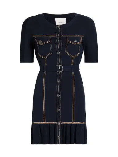 Cinq à Sept Women's Elisha Belted Cardigan Minidress - Navy | Thumbnail 1 Cinq à Sept Women's Elisha Belted Cardigan Minidress - Navy | Thumbnail 1