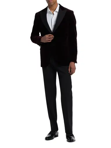 Saks Fifth Avenue Men's COLLECTION Velvet Formal Peak Lapel Jacket - Bordeaux - Size 48 | Thumbnail 2 Saks Fifth Avenue Men's COLLECTION Velvet Formal Peak Lapel Jacket - Bordeaux - Size 48 | Thumbnail 2