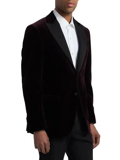 Saks Fifth Avenue Men's COLLECTION Velvet Formal Peak Lapel Jacket - Bordeaux - Size 48 | Thumbnail 4 Saks Fifth Avenue Men's COLLECTION Velvet Formal Peak Lapel Jacket - Bordeaux - Size 48 | Thumbnail 4