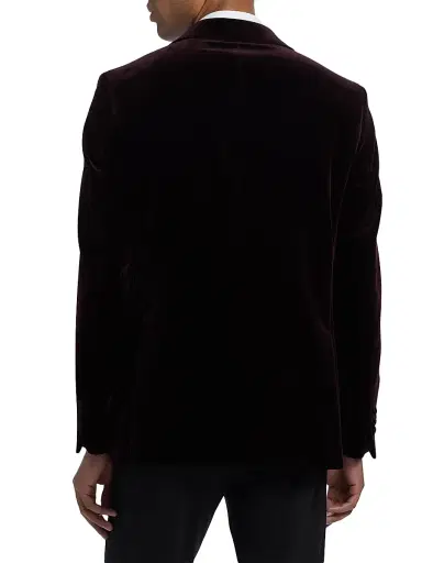 Saks Fifth Avenue Men's COLLECTION Velvet Formal Peak Lapel Jacket - Bordeaux - Size 48 | Thumbnail 5 Saks Fifth Avenue Men's COLLECTION Velvet Formal Peak Lapel Jacket - Bordeaux - Size 48 | Thumbnail 5