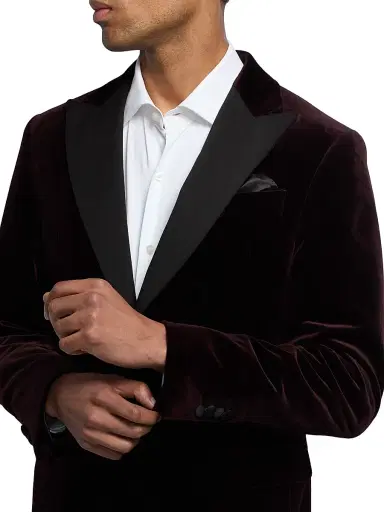 Saks Fifth Avenue Men's COLLECTION Velvet Formal Peak Lapel Jacket - Bordeaux - Size 48 | Thumbnail 6 Saks Fifth Avenue Men's COLLECTION Velvet Formal Peak Lapel Jacket - Bordeaux - Size 48 | Thumbnail 6