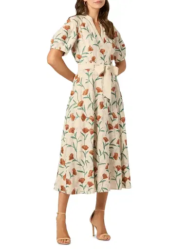 Shoshanna Women's Willow Floral Midi-Dress - Light Khaki Terracotta Green | Thumbnail 2 Shoshanna Women's Willow Floral Midi-Dress - Light Khaki Terracotta Green | Thumbnail 2