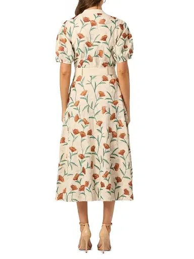 Shoshanna Women's Willow Floral Midi-Dress - Light Khaki Terracotta Green | Thumbnail 3 Shoshanna Women's Willow Floral Midi-Dress - Light Khaki Terracotta Green | Thumbnail 3