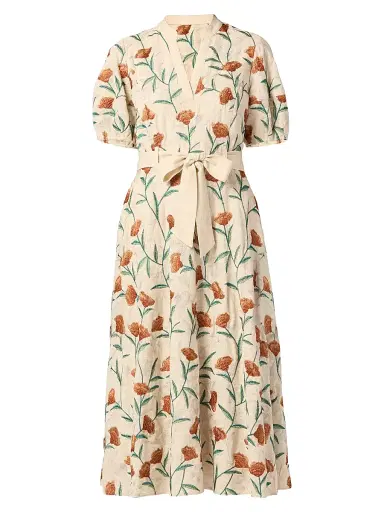 Shoshanna Women's Willow Floral Midi-Dress - Light Khaki Terracotta Green | Thumbnail 1 Shoshanna Women's Willow Floral Midi-Dress - Light Khaki Terracotta Green | Thumbnail 1