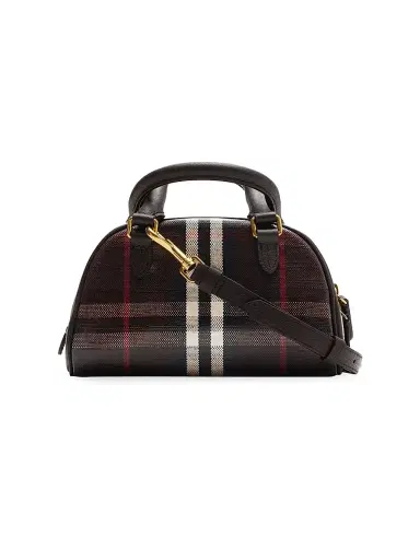 Burberry Women's Mini Highlands Bowling Check Leather Top Handle Bag - Mahogany | Thumbnail 5 Burberry Women's Mini Highlands Bowling Check Leather Top Handle Bag - Mahogany | Thumbnail 5