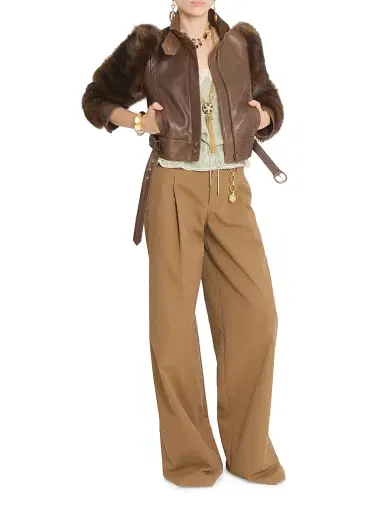 Chloé Women's Leather & Shearling Sleeve Jacket - Bourbon Brown | Thumbnail 2 Chloé Women's Leather & Shearling Sleeve Jacket - Bourbon Brown | Thumbnail 2