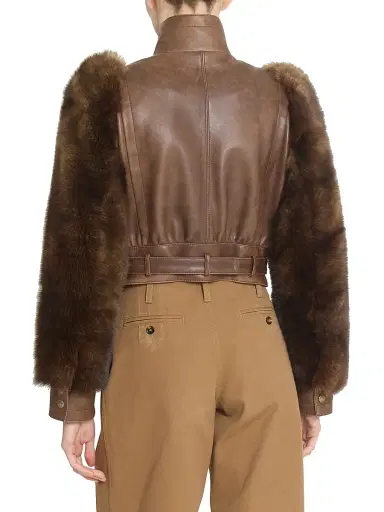 Chloé Women's Leather & Shearling Sleeve Jacket - Bourbon Brown | Thumbnail 5 Chloé Women's Leather & Shearling Sleeve Jacket - Bourbon Brown | Thumbnail 5