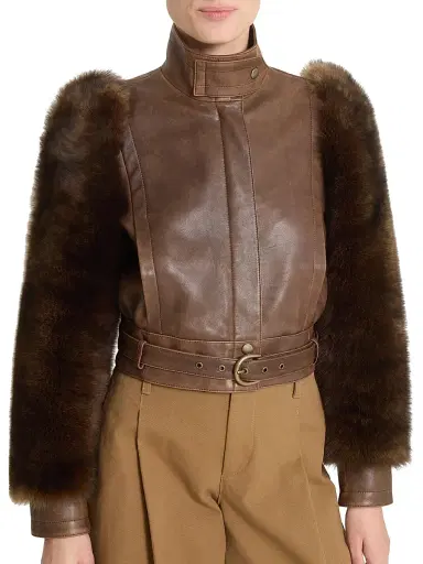 Chloé Women's Leather & Shearling Sleeve Jacket - Bourbon Brown | Thumbnail 6 Chloé Women's Leather & Shearling Sleeve Jacket - Bourbon Brown | Thumbnail 6