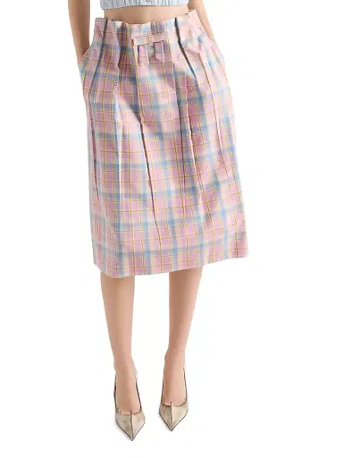 Prada Women's Checked Cotton Midi Skirt - Pink - Size 0 | Thumbnail 3 Prada Women's Checked Cotton Midi Skirt - Pink - Size 0 | Thumbnail 3