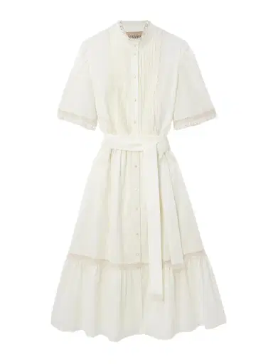 Valentino Garavani Belted Lace-trimmed Pintucked Cotton-poplin Midi Dress | Thumbnail 1 Valentino Garavani Belted Lace-trimmed Pintucked Cotton-poplin Midi Dress | Thumbnail 1