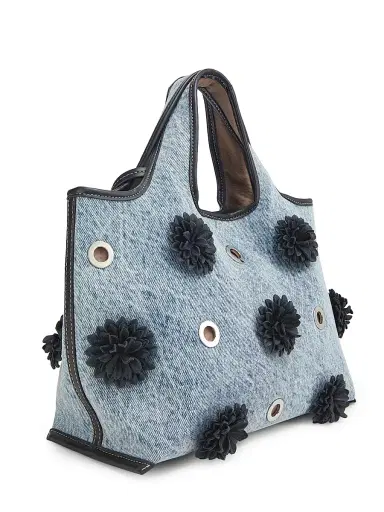 3.1 Phillip Lim Women's Mini Floral-Appliqué Denim Shopper Tote Bag - Washed Indigo | Thumbnail 3 3.1 Phillip Lim Women's Mini Floral-Appliqué Denim Shopper Tote Bag - Washed Indigo | Thumbnail 3
