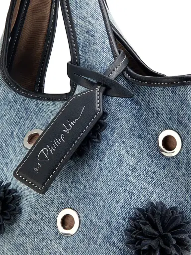 3.1 Phillip Lim Women's Mini Floral-Appliqué Denim Shopper Tote Bag - Washed Indigo | Thumbnail 5 3.1 Phillip Lim Women's Mini Floral-Appliqué Denim Shopper Tote Bag - Washed Indigo | Thumbnail 5