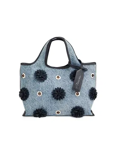 3.1 Phillip Lim Women's Mini Floral-Appliqué Denim Shopper Tote Bag - Washed Indigo | Thumbnail 1 3.1 Phillip Lim Women's Mini Floral-Appliqué Denim Shopper Tote Bag - Washed Indigo | Thumbnail 1