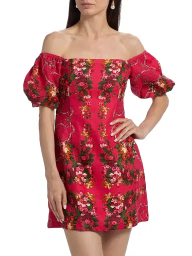 Cara Cara Women's Tully Floral Linen Off-the-Shoulder Minidress - Gemma Scarf Pink | Thumbnail 3 Cara Cara Women's Tully Floral Linen Off-the-Shoulder Minidress - Gemma Scarf Pink | Thumbnail 3