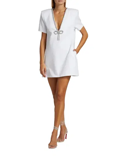 AREA Women's Core Crystal Bow V-Neck T-Shirt Dress - White | Thumbnail 2 AREA Women's Core Crystal Bow V-Neck T-Shirt Dress - White | Thumbnail 2