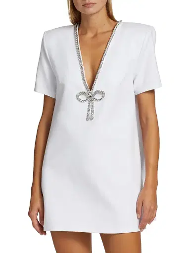 AREA Women's Core Crystal Bow V-Neck T-Shirt Dress - White | Thumbnail 3 AREA Women's Core Crystal Bow V-Neck T-Shirt Dress - White | Thumbnail 3