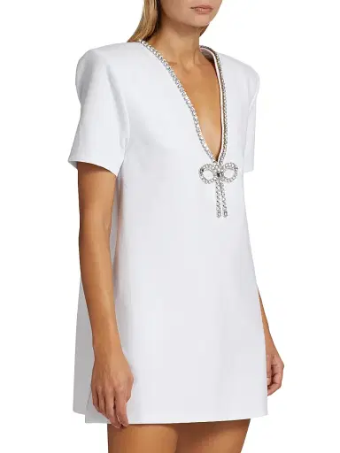 AREA Women's Core Crystal Bow V-Neck T-Shirt Dress - White | Thumbnail 4 AREA Women's Core Crystal Bow V-Neck T-Shirt Dress - White | Thumbnail 4