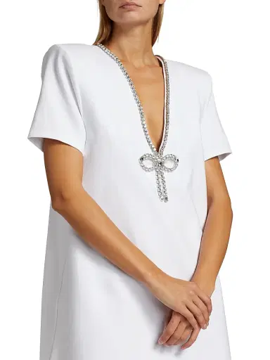 AREA Women's Core Crystal Bow V-Neck T-Shirt Dress - White | Thumbnail 6 AREA Women's Core Crystal Bow V-Neck T-Shirt Dress - White | Thumbnail 6