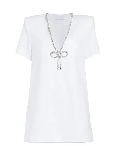 AREA Women's Core Crystal Bow V-Neck T-Shirt Dress - White | Thumbnail 1 AREA Women's Core Crystal Bow V-Neck T-Shirt Dress - White | Thumbnail 1