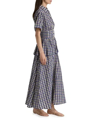 Rosie Assoulin Women's Boogie Woogie Bugle Peplum Maxi Dress - Navy Check | Thumbnail 4 Rosie Assoulin Women's Boogie Woogie Bugle Peplum Maxi Dress - Navy Check | Thumbnail 4