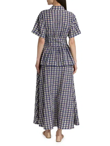 Rosie Assoulin Women's Boogie Woogie Bugle Peplum Maxi Dress - Navy Check | Thumbnail 5 Rosie Assoulin Women's Boogie Woogie Bugle Peplum Maxi Dress - Navy Check | Thumbnail 5