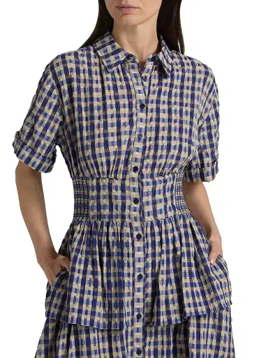 Rosie Assoulin Women's Boogie Woogie Bugle Peplum Maxi Dress - Navy Check | Thumbnail 6 Rosie Assoulin Women's Boogie Woogie Bugle Peplum Maxi Dress - Navy Check | Thumbnail 6