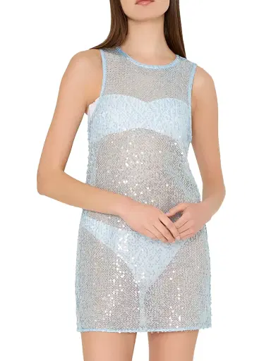 Milly Women's Sequined Mesh Mini Coverup Dress - Blue | Thumbnail 4 Milly Women's Sequined Mesh Mini Coverup Dress - Blue | Thumbnail 4