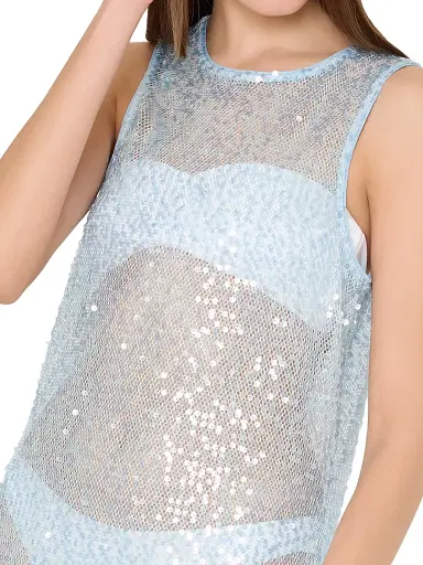 Milly Women's Sequined Mesh Mini Coverup Dress - Blue | Thumbnail 5 Milly Women's Sequined Mesh Mini Coverup Dress - Blue | Thumbnail 5