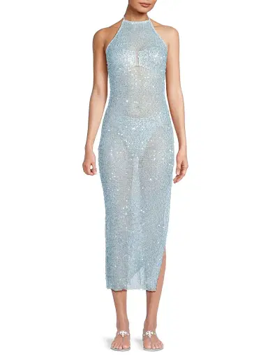 Milly Women's Sequined Mesh Halterneck Dress - Blue | Thumbnail 3 Milly Women's Sequined Mesh Halterneck Dress - Blue | Thumbnail 3