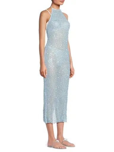 Milly Women's Sequined Mesh Halterneck Dress - Blue | Thumbnail 4 Milly Women's Sequined Mesh Halterneck Dress - Blue | Thumbnail 4