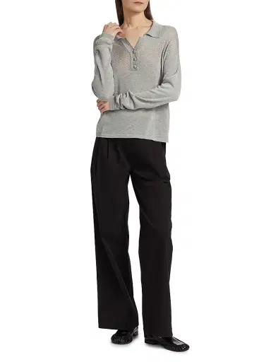 Proenza Schouler White Label Women's Nell Polo Shirt - Pale Grey Melange | Thumbnail 2 Proenza Schouler White Label Women's Nell Polo Shirt - Pale Grey Melange | Thumbnail 2