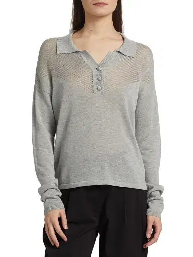 Proenza Schouler White Label Women's Nell Polo Shirt - Pale Grey Melange | Thumbnail 3 Proenza Schouler White Label Women's Nell Polo Shirt - Pale Grey Melange | Thumbnail 3