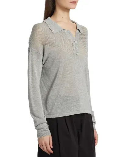 Proenza Schouler White Label Women's Nell Polo Shirt - Pale Grey Melange | Thumbnail 4 Proenza Schouler White Label Women's Nell Polo Shirt - Pale Grey Melange | Thumbnail 4