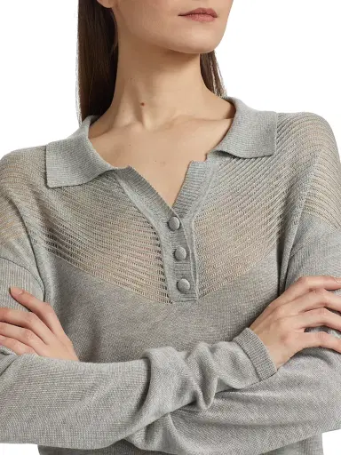 Proenza Schouler White Label Women's Nell Polo Shirt - Pale Grey Melange | Thumbnail 6 Proenza Schouler White Label Women's Nell Polo Shirt - Pale Grey Melange | Thumbnail 6