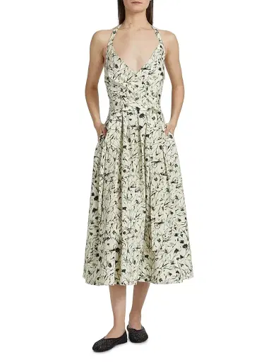 Proenza Schouler White Label Women's Rhea Printed Poplin Midi-Dress | Thumbnail 3 Proenza Schouler White Label Women's Rhea Printed Poplin Midi-Dress | Thumbnail 3