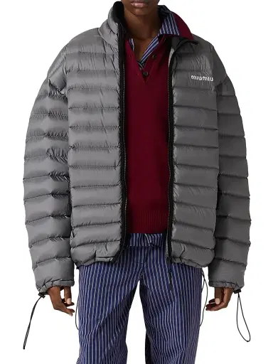 Miu Miu Women's Lightweight Pongé Down Jacket - Grey | Thumbnail 2 Miu Miu Women's Lightweight Pongé Down Jacket - Grey | Thumbnail 2