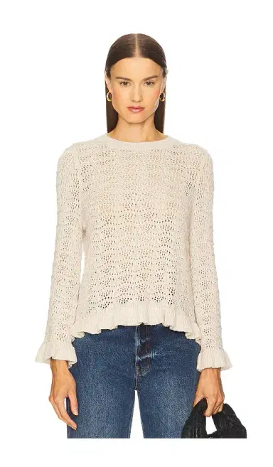 Autumn Cashmere Pointelle Ruffle Edge Crew Top | Thumbnail 1 Autumn Cashmere Pointelle Ruffle Edge Crew Top | Thumbnail 1