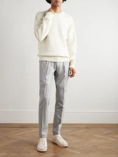ELEVENTY Slim-Fit Straight-Leg Pleated Stretch Wool and Cashmere-Blend Drawstring Trousers - Men | Thumbnail 2 ELEVENTY Slim-Fit Straight-Leg Pleated Stretch Wool and Cashmere-Blend Drawstring Trousers - Men | Thumbnail 2