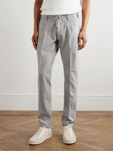 ELEVENTY Slim-Fit Straight-Leg Pleated Stretch Wool and Cashmere-Blend Drawstring Trousers - Men | Thumbnail 3 ELEVENTY Slim-Fit Straight-Leg Pleated Stretch Wool and Cashmere-Blend Drawstring Trousers - Men | Thumbnail 3