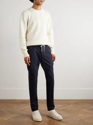 ELEVENTY Slim-Fit Straight-Leg Pleated Stretch-Wool Drawstring Trousers - Men | Thumbnail 2 ELEVENTY Slim-Fit Straight-Leg Pleated Stretch-Wool Drawstring Trousers - Men | Thumbnail 2