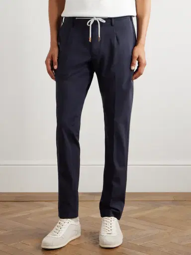 ELEVENTY Slim-Fit Straight-Leg Pleated Stretch-Wool Drawstring Trousers - Men | Thumbnail 3 ELEVENTY Slim-Fit Straight-Leg Pleated Stretch-Wool Drawstring Trousers - Men | Thumbnail 3