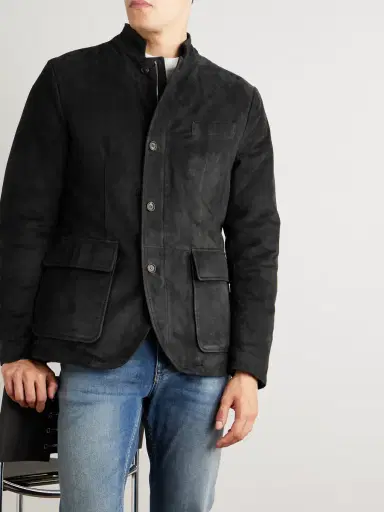 ELEVENTY Slim-Fit Nehru-Collar Padded Suede Down Jacket - Men | Thumbnail 3 ELEVENTY Slim-Fit Nehru-Collar Padded Suede Down Jacket - Men | Thumbnail 3