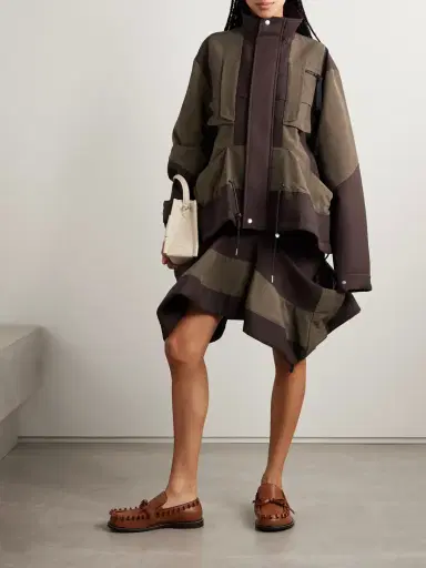 Sacai Draped Paneled Scuba And Cotton-blend Grosgrain Jacket | Thumbnail 2 Sacai Draped Paneled Scuba And Cotton-blend Grosgrain Jacket | Thumbnail 2