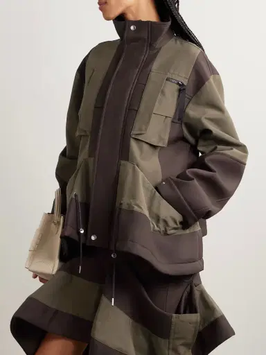 Sacai Draped Paneled Scuba And Cotton-blend Grosgrain Jacket | Thumbnail 3 Sacai Draped Paneled Scuba And Cotton-blend Grosgrain Jacket | Thumbnail 3