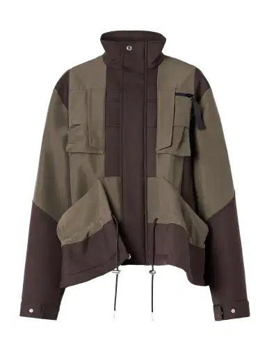 Sacai Draped Paneled Scuba And Cotton-blend Grosgrain Jacket | Thumbnail 1 Sacai Draped Paneled Scuba And Cotton-blend Grosgrain Jacket | Thumbnail 1