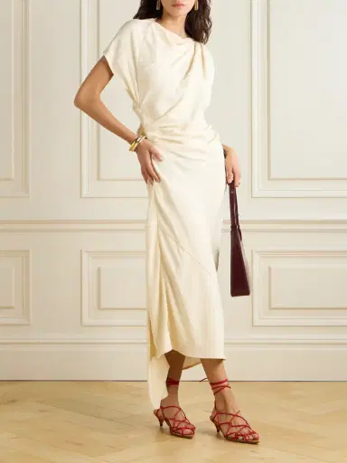 Proenza Schouler Hallie Draped Ruched Twill Midi Dress | Thumbnail 2 Proenza Schouler Hallie Draped Ruched Twill Midi Dress | Thumbnail 2
