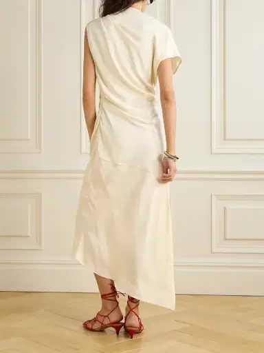 Proenza Schouler Hallie Draped Ruched Twill Midi Dress | Thumbnail 3 Proenza Schouler Hallie Draped Ruched Twill Midi Dress | Thumbnail 3