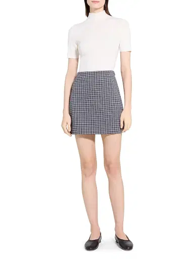 Theory Women's Plaid Knit A-Line Miniskirt - Almond Multi | Thumbnail 2 Theory Women's Plaid Knit A-Line Miniskirt - Almond Multi | Thumbnail 2