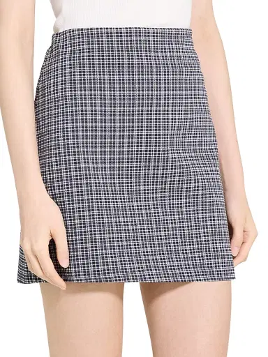 Theory Women's Plaid Knit A-Line Miniskirt - Almond Multi | Thumbnail 4 Theory Women's Plaid Knit A-Line Miniskirt - Almond Multi | Thumbnail 4
