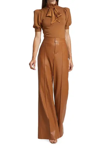 ALICE + OLIVIA Women's Dylan Wide-Leg Faux Leather Trousers - Camel | Thumbnail 2 ALICE + OLIVIA Women's Dylan Wide-Leg Faux Leather Trousers - Camel | Thumbnail 2